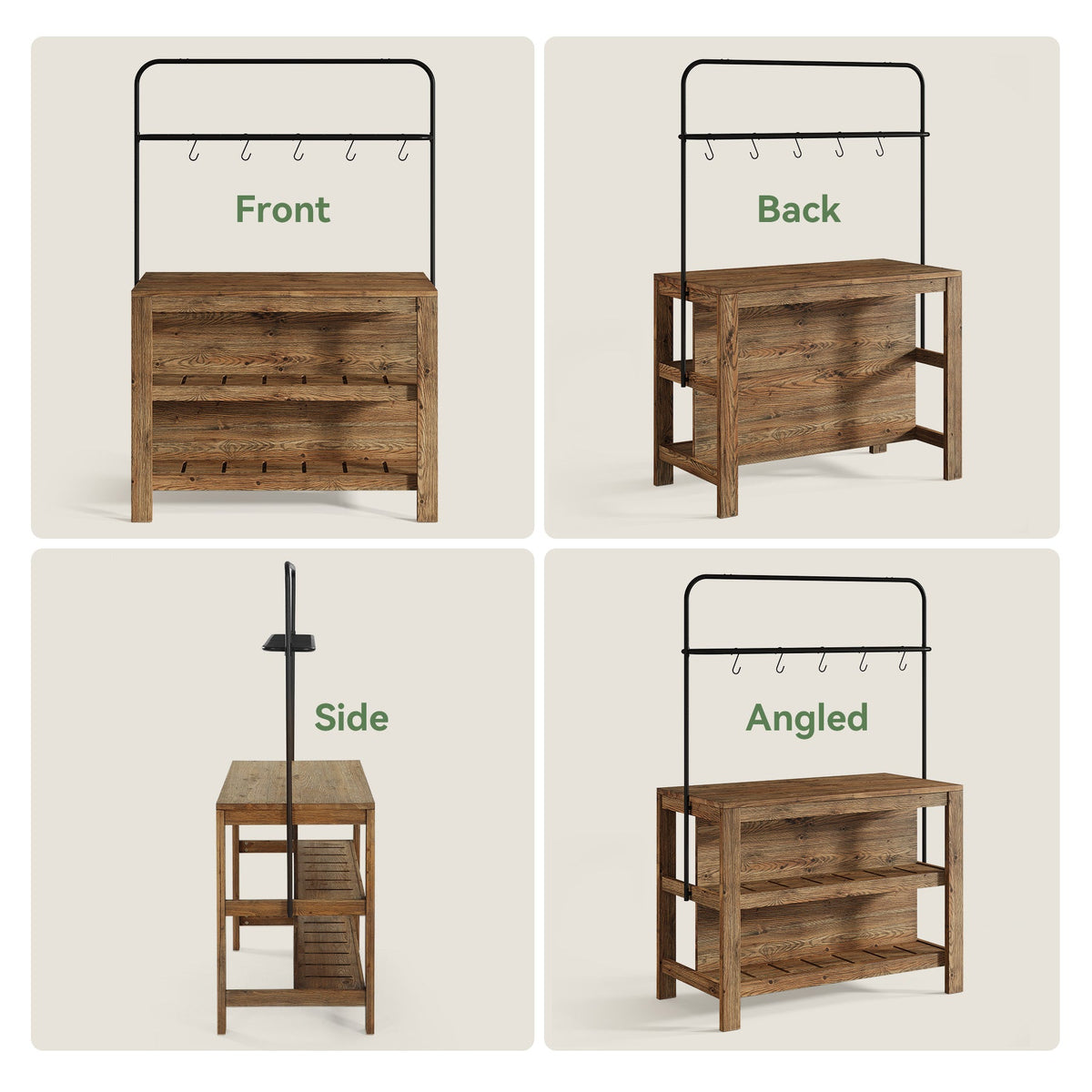 47" Solid Wood Kitchen Island Table with Storage and 5 Hooks
