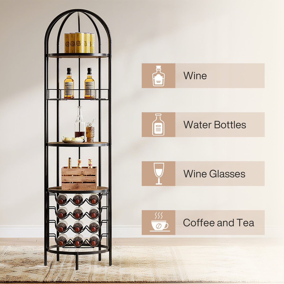 5-Tier Wine Rack, Industrial Bar Wine Cabinet with Bottle Holder