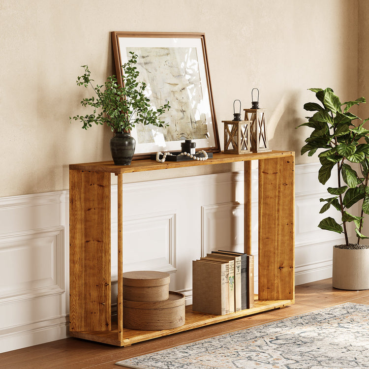 2-Tier Solid Wood Console Table, 55" Farmhouse Entryway Table for Foyer