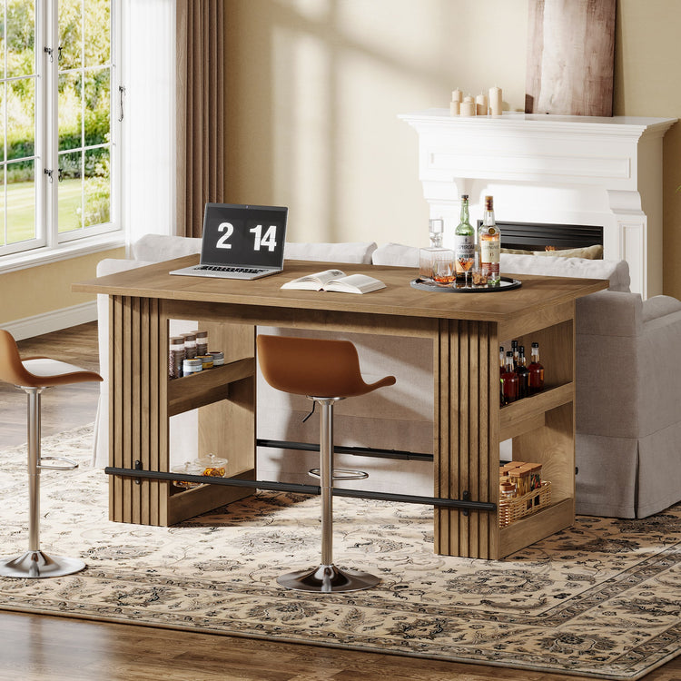 63" Bar Table, Counter Height Pub Dining Table with Storage Shelve Home Bar Units