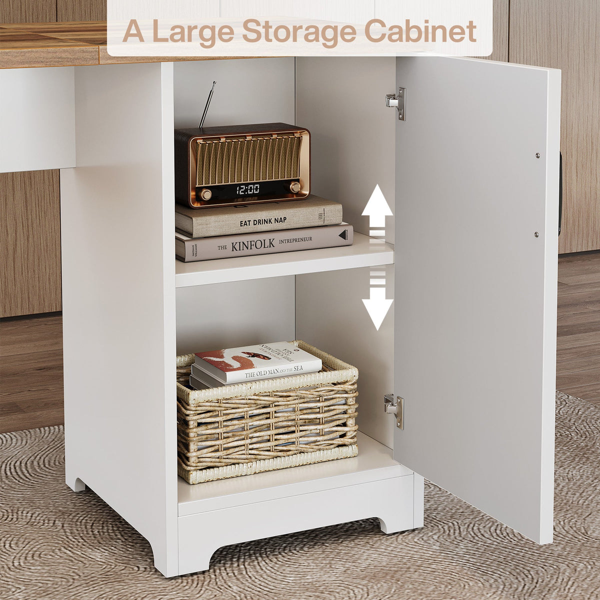 L-Shaped Executive Desk, 59" Computer Desk with Drawers & Power Outlets