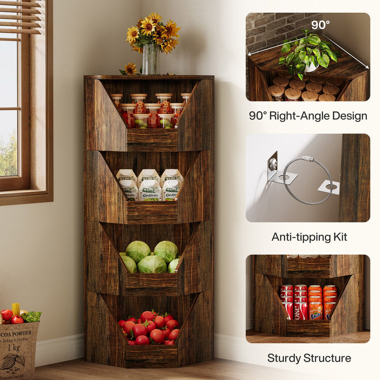 4-Tier Fruit and Vegetable Storage Rack, 55.12" Corner Storage Basket Stand