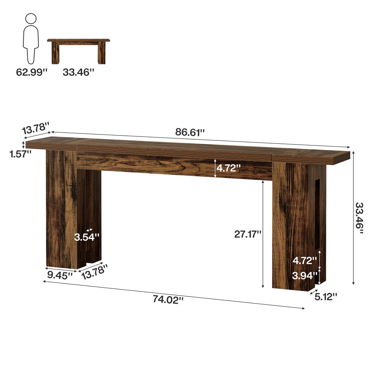 86.6" Long Console Table, Farmhouse Entryway Sofa Table Behind Couch for Hallway