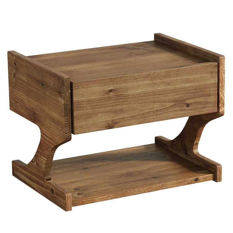 15.7" Nightstand, Wood Floating Bedside Table with Drawer and Storage Shelf