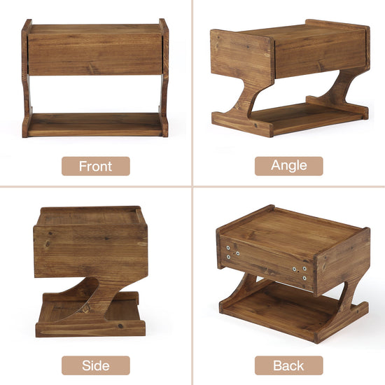 15.7" Nightstand, Wood Floating Bedside Table with Drawer and Storage Shelf