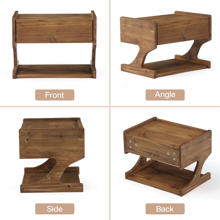 15.7" Nightstand, Wood Floating Bedside Table with Drawer and Storage Shelf