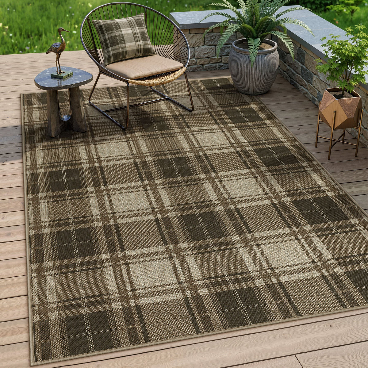 3x5/5x7 Plaid Easy Jute Washable Area Rug, Farmhouse Non-Slip Indoor Carpet for Porch Living Bedroom, Oeko-Tex Certified