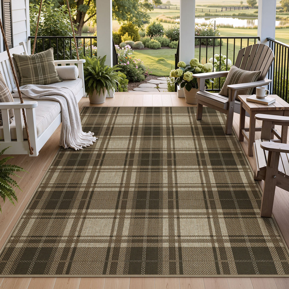 3x5/5x7 Plaid Easy Jute Washable Area Rug, Farmhouse Non-Slip Indoor Carpet for Porch Living Bedroom, Oeko-Tex Certified