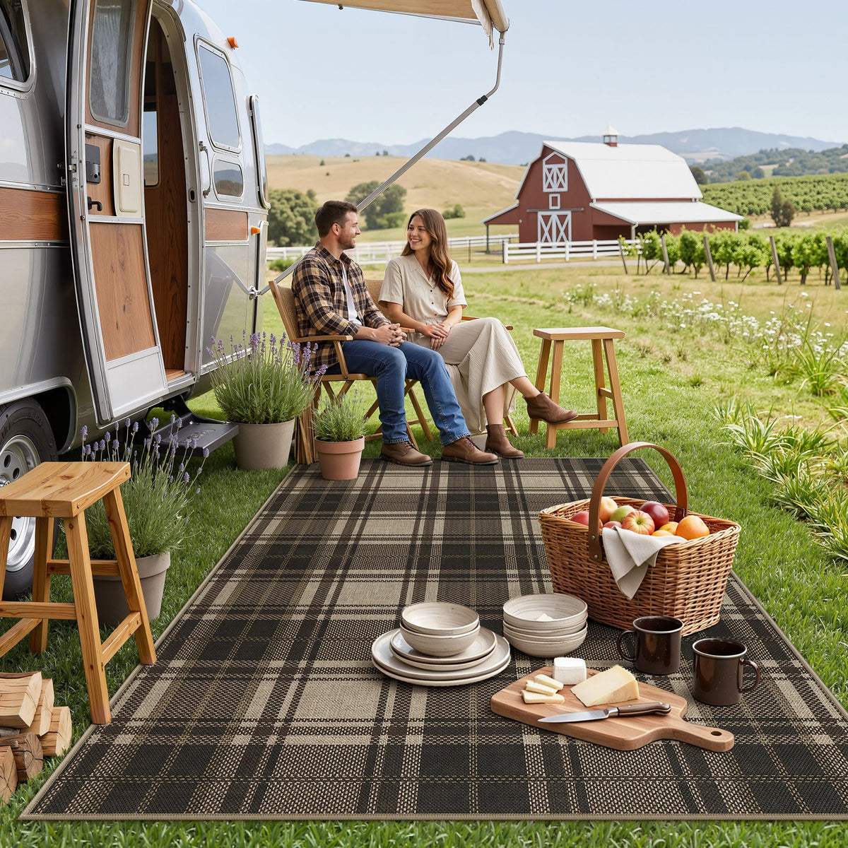3x5/5x7 Plaid Easy Jute Washable Area Rug, Farmhouse Non-Slip Indoor Carpet for Porch Living Bedroom, Oeko-Tex Certified