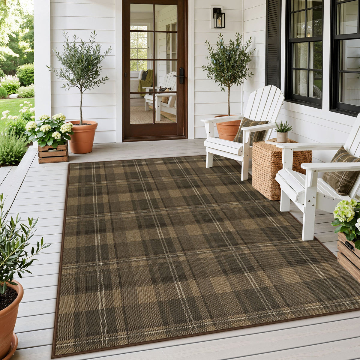 3x5/5x7 Plaid Easy Jute Washable Area Rug, Farmhouse Non-Slip Indoor Carpet for Porch Living Bedroom, Oeko-Tex Certified