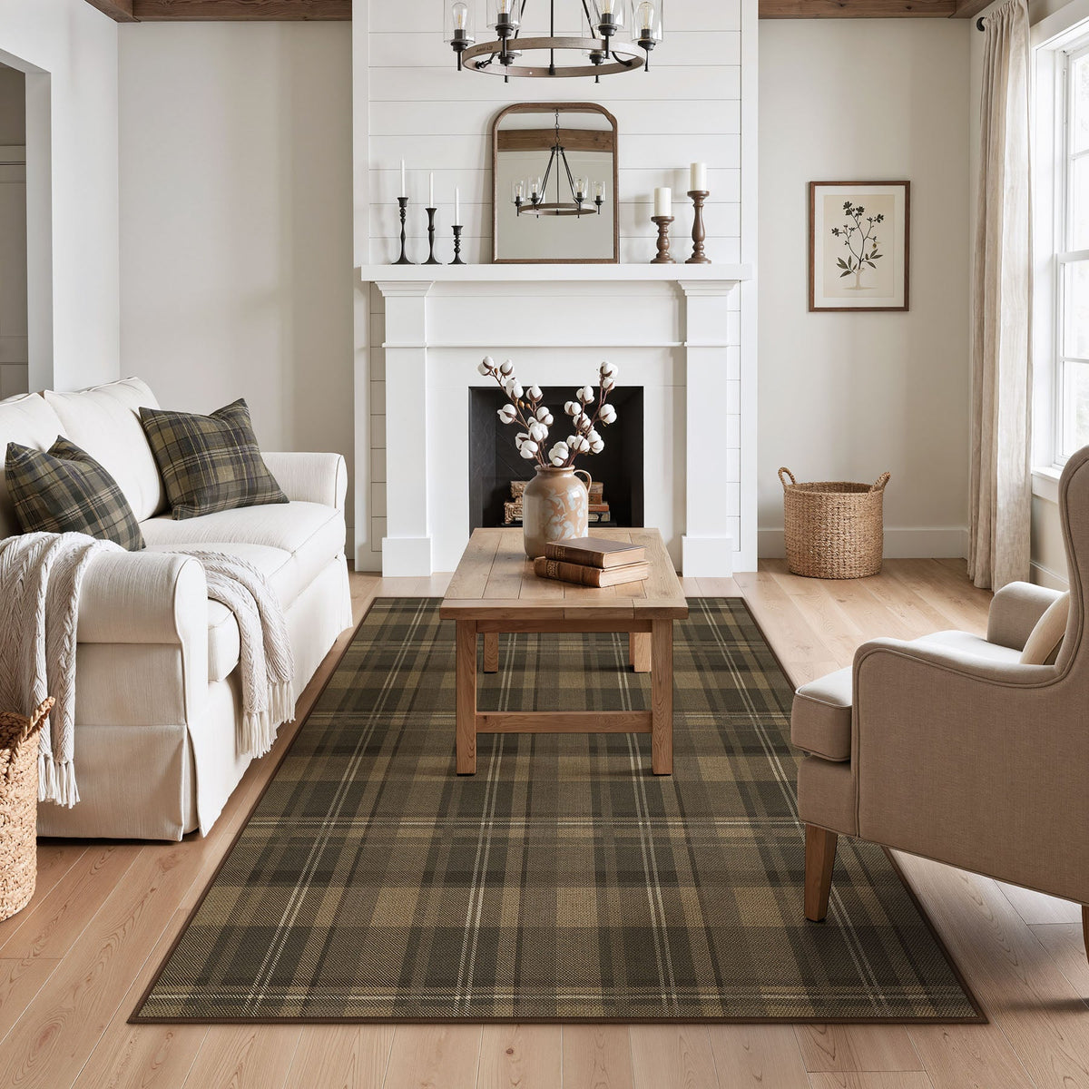3x5/5x7 Plaid Easy Jute Washable Area Rug, Farmhouse Non-Slip Indoor Carpet for Porch Living Bedroom, Oeko-Tex Certified