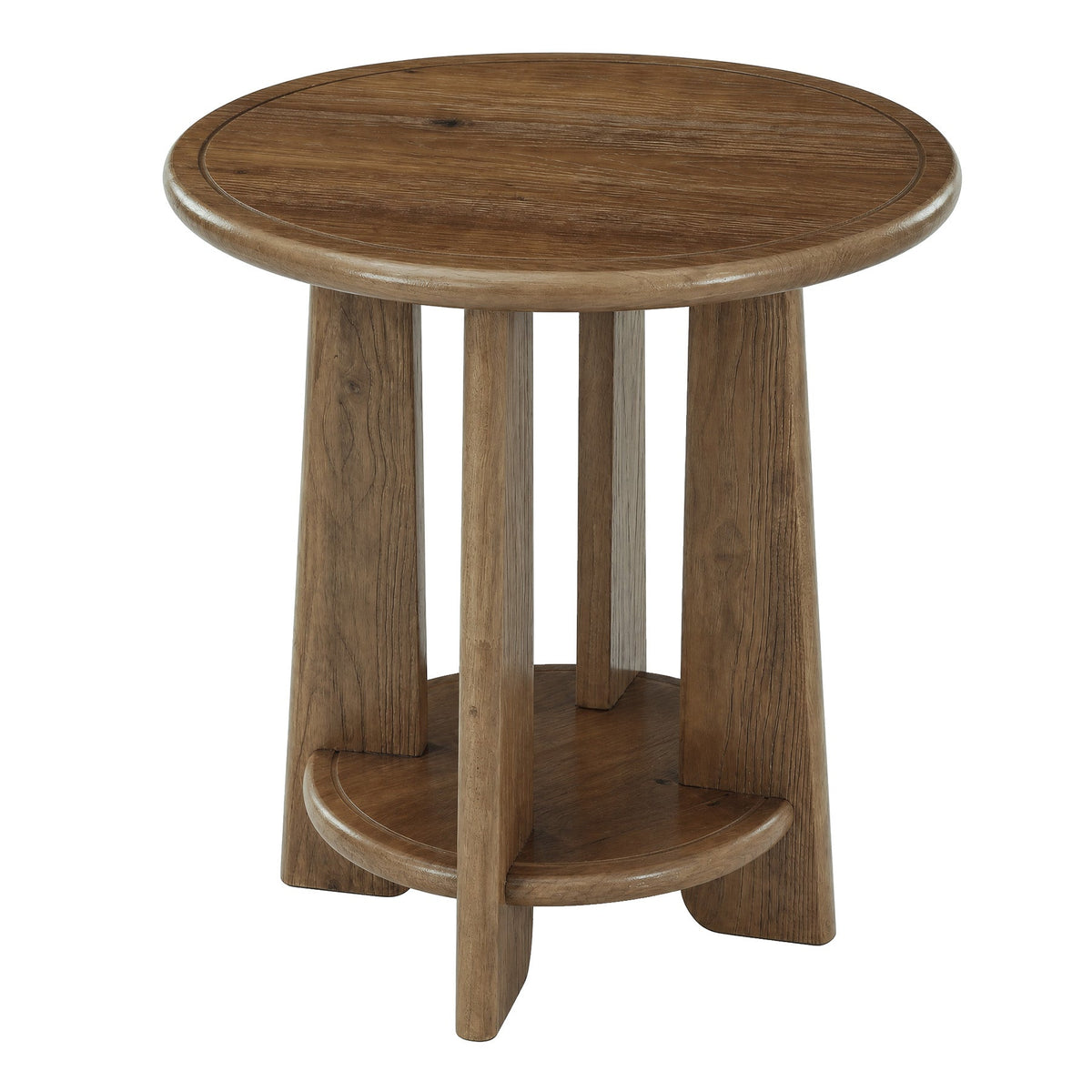 Round Solid Wood End Table, 2-Tier Side Table Nightstand with Shelf for Small Space