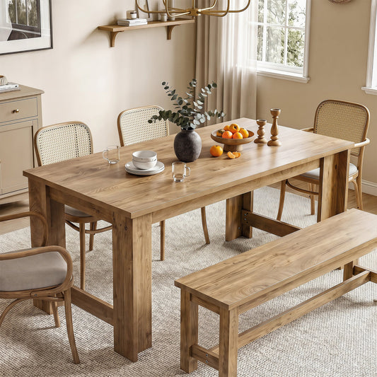 70.8" Dining Table for 6–8, Farmhouse Kitchen Table with Panel Legs for Dining Room