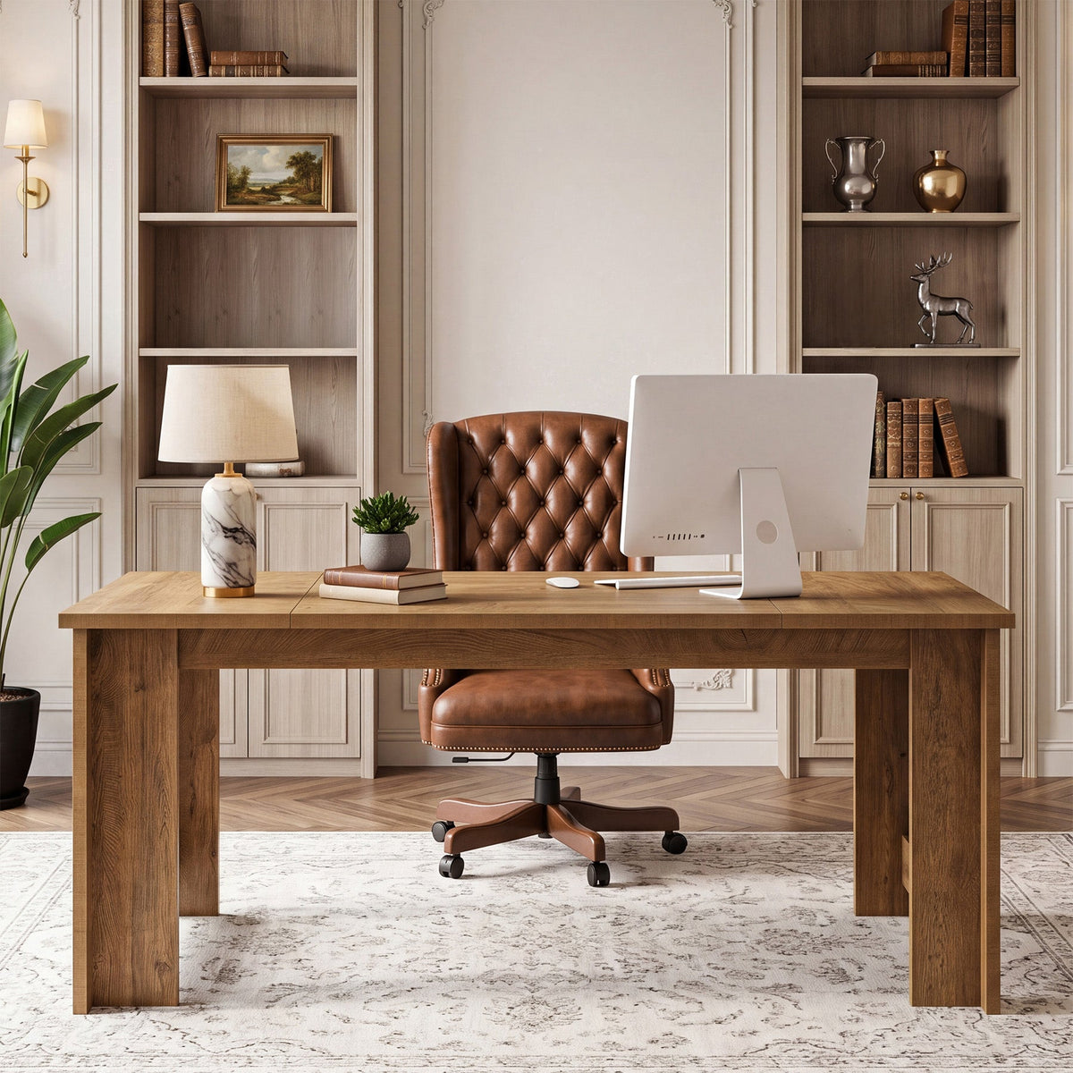 70.8" Long Executive Desk, Rectangular Office Computer Desk with Sturdy Panel Legs