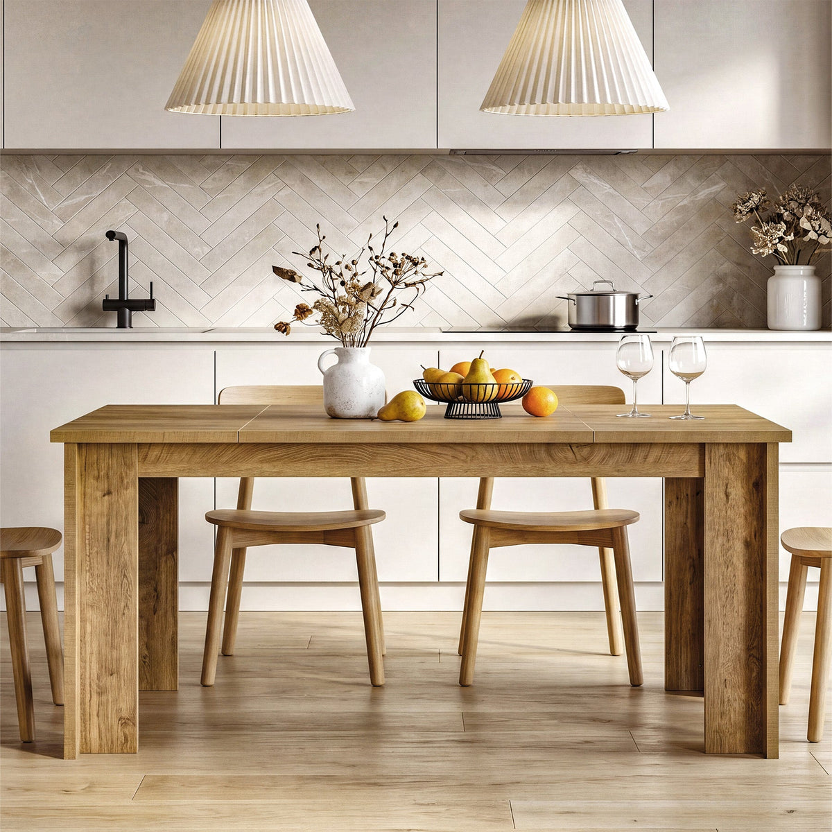 70.8" Dining Table for 6–8, Farmhouse Kitchen Table with Panel Legs for Dining Room