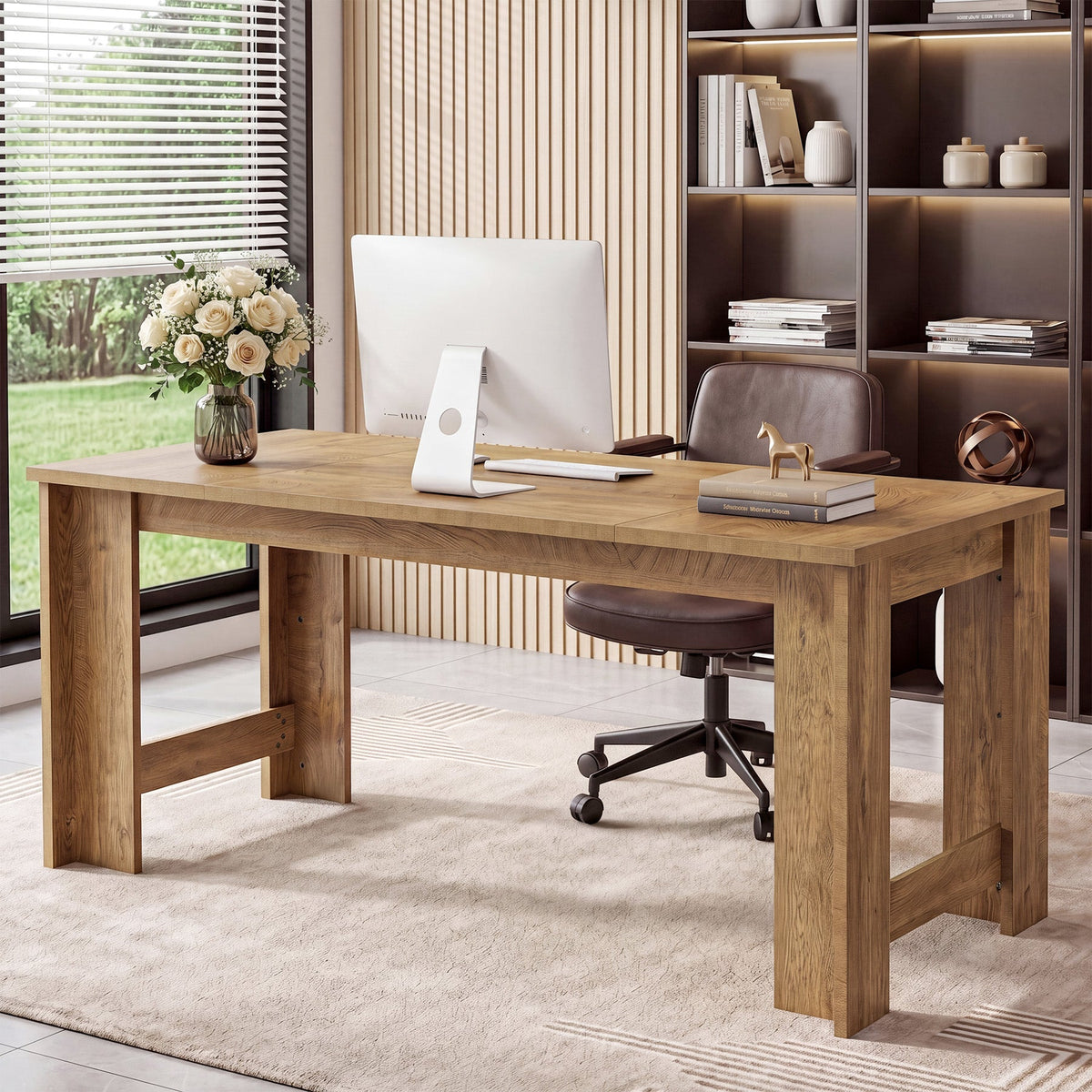 70.8" Long Executive Desk, Rectangular Office Computer Desk with Sturdy Panel Legs
