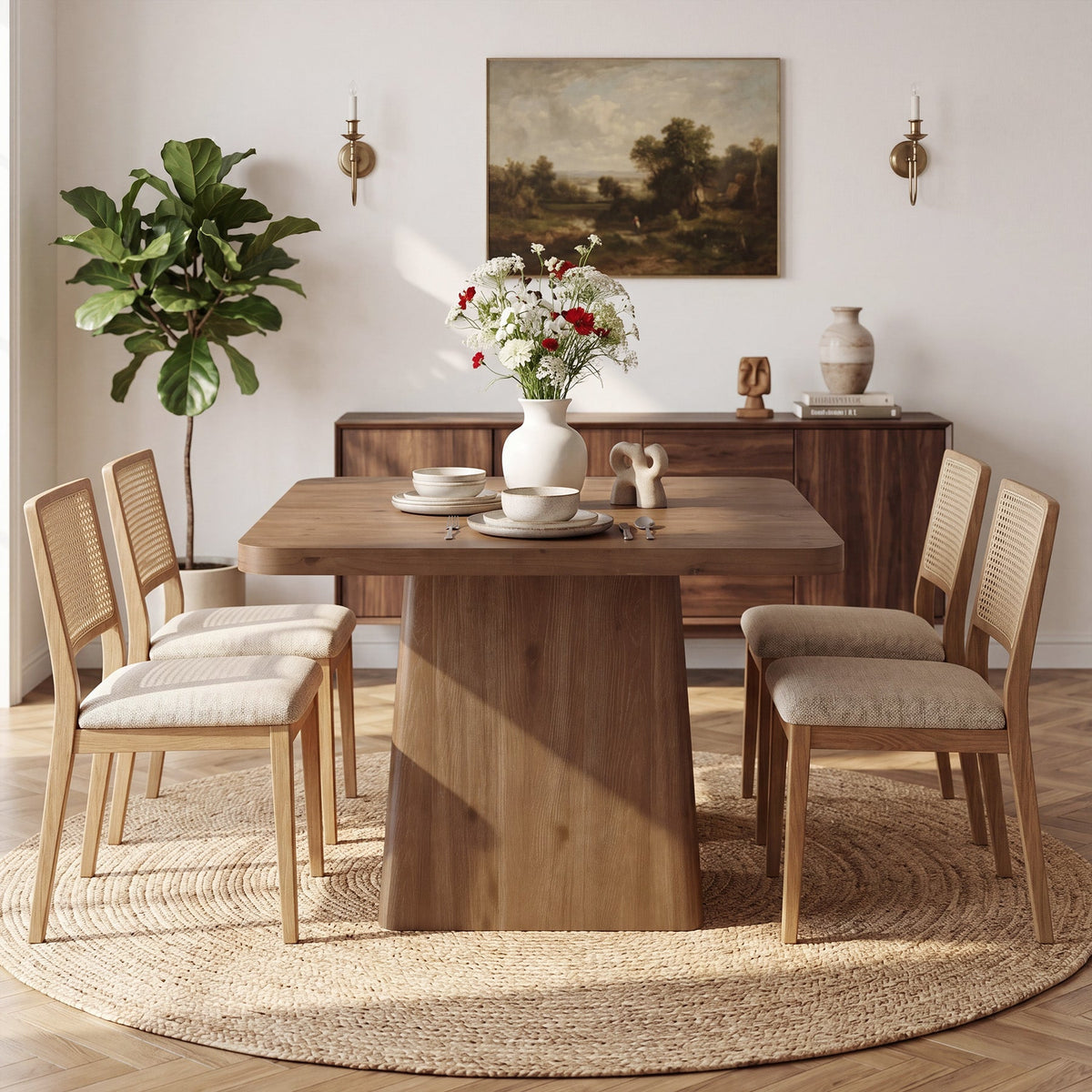 39" Square Solid Wood Dining Table for 2-4 People,  Modern Kitchen Table with Pedestal Base (Only Table)