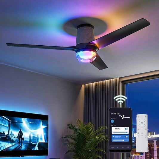 52" Ceiling Fan with RGB Light - 44 Dynamic Colors via App, Stepless Dimming 3CCT