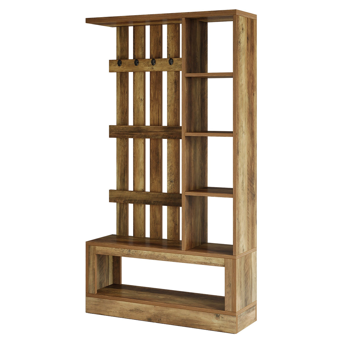 4-In-1 Farmhouse Hall Tree, 70.87" Entryway Coat Rack with Storage Bench