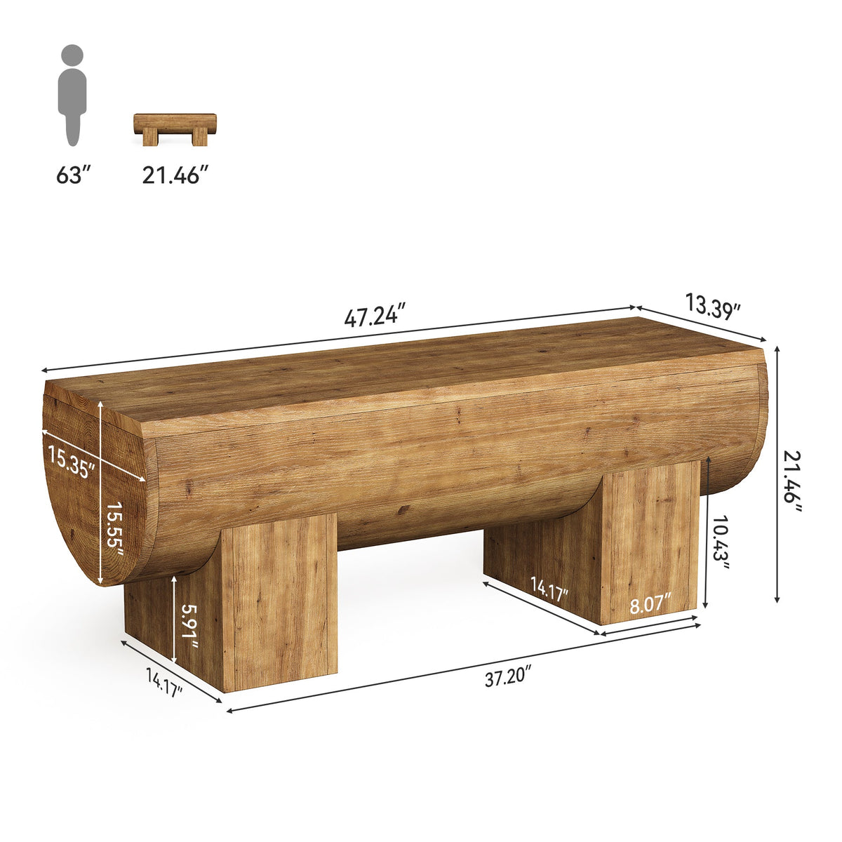 Solid Wood Dining Bench, 47" Farmhouse Kitchen Bench for Dining Room