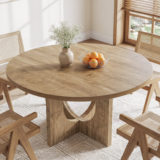 Tribesigns 47-Inch Round Dining Table with Fluted Pedestal Base, Farmhouse Kitchen Table for 4-6 People and Apartments