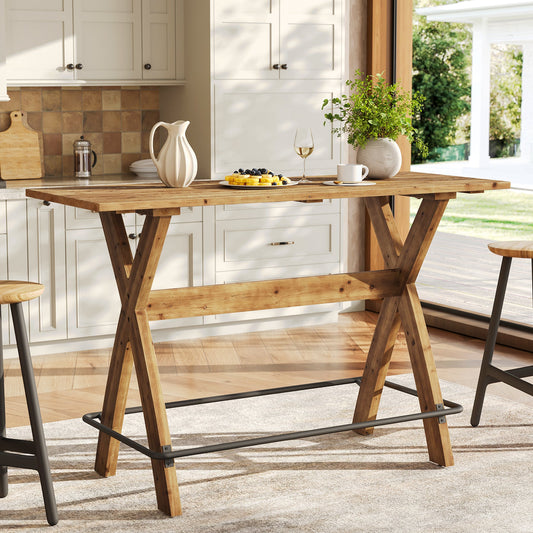 63" Bar Table, Solid Wood Counter Height Coffee Bar Cocktail Table