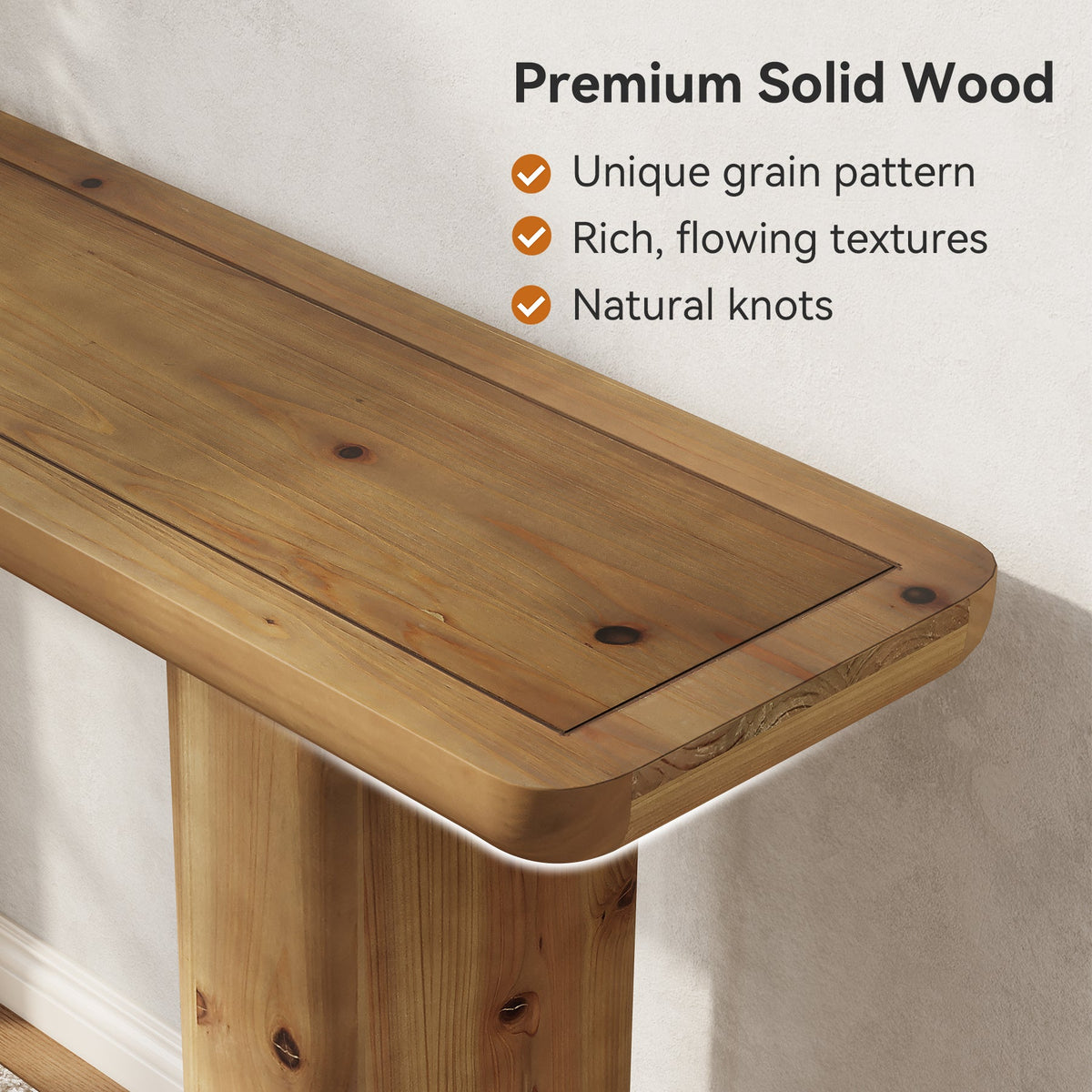 Solid Wood Console Table, 63" Sofa Table Behind Couch with Sturdy Base
