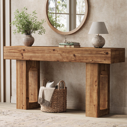 Solid Wood Console Table, 63" Farmhouse Entryway Sofa Table Behind Couch