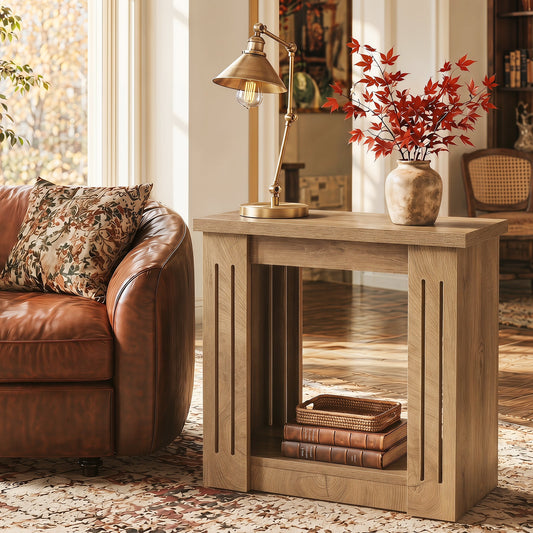 2-Tier Farmhouse End Table, 23.6" Side Table Nightstand with Storage for Living Room