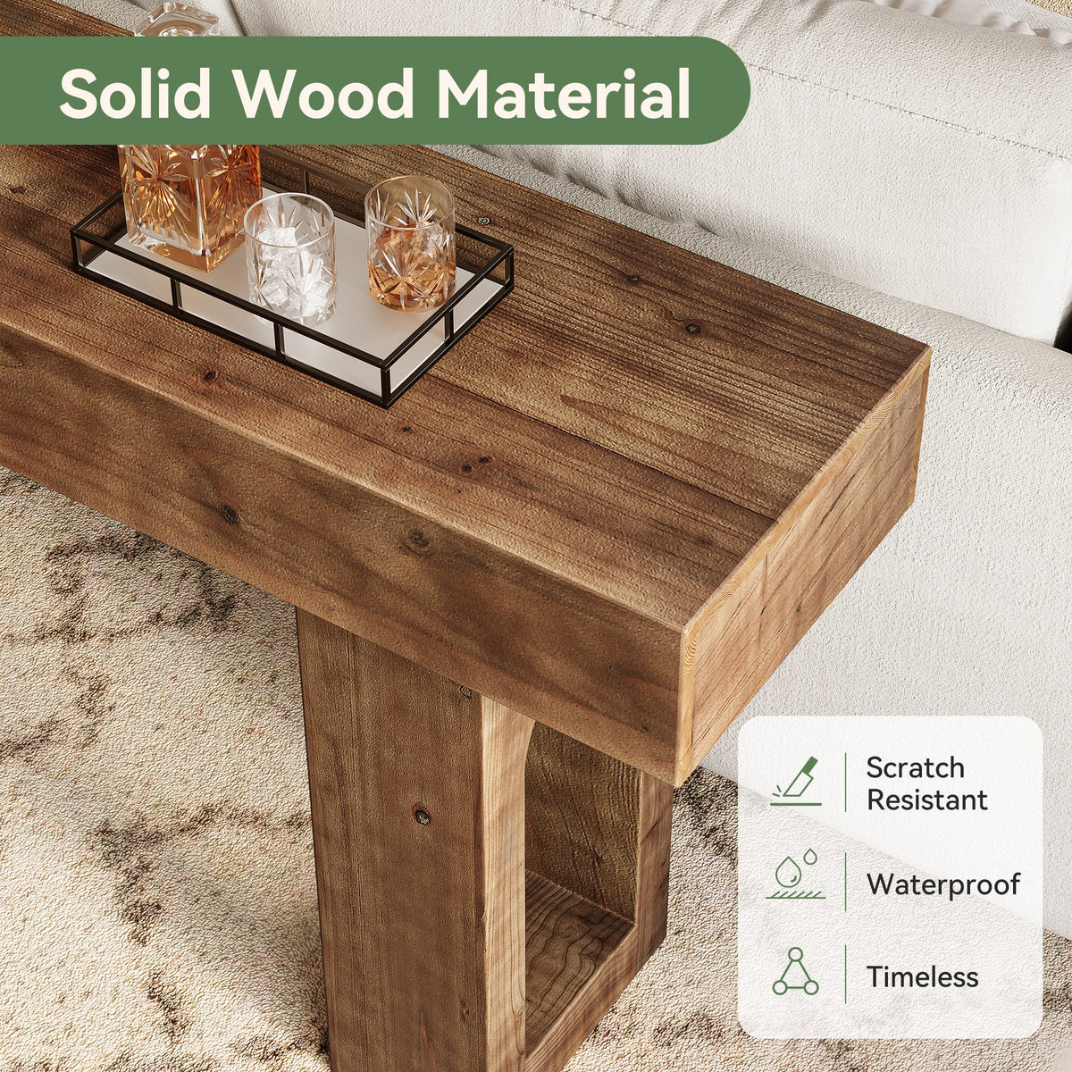 Solid Wood Console Table, 63" Farmhouse Entryway Sofa Table Behind Couch