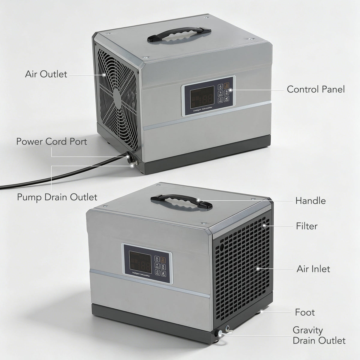 70 Pints Commercial Dehumidifier with Pump & Drain Hose for 1000 Sq. Ft, Auto Defrost, Washable Filter