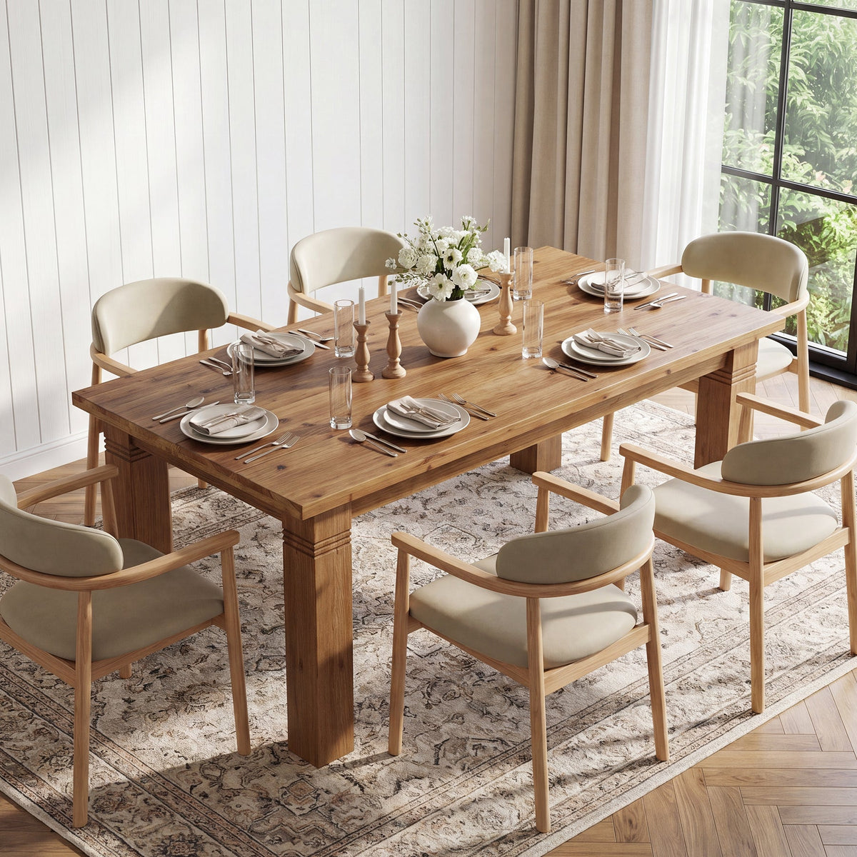 63" Solid Wood Dining Table for 4-6 People, Rectangular Kitchen Tables with Sturdy Legs