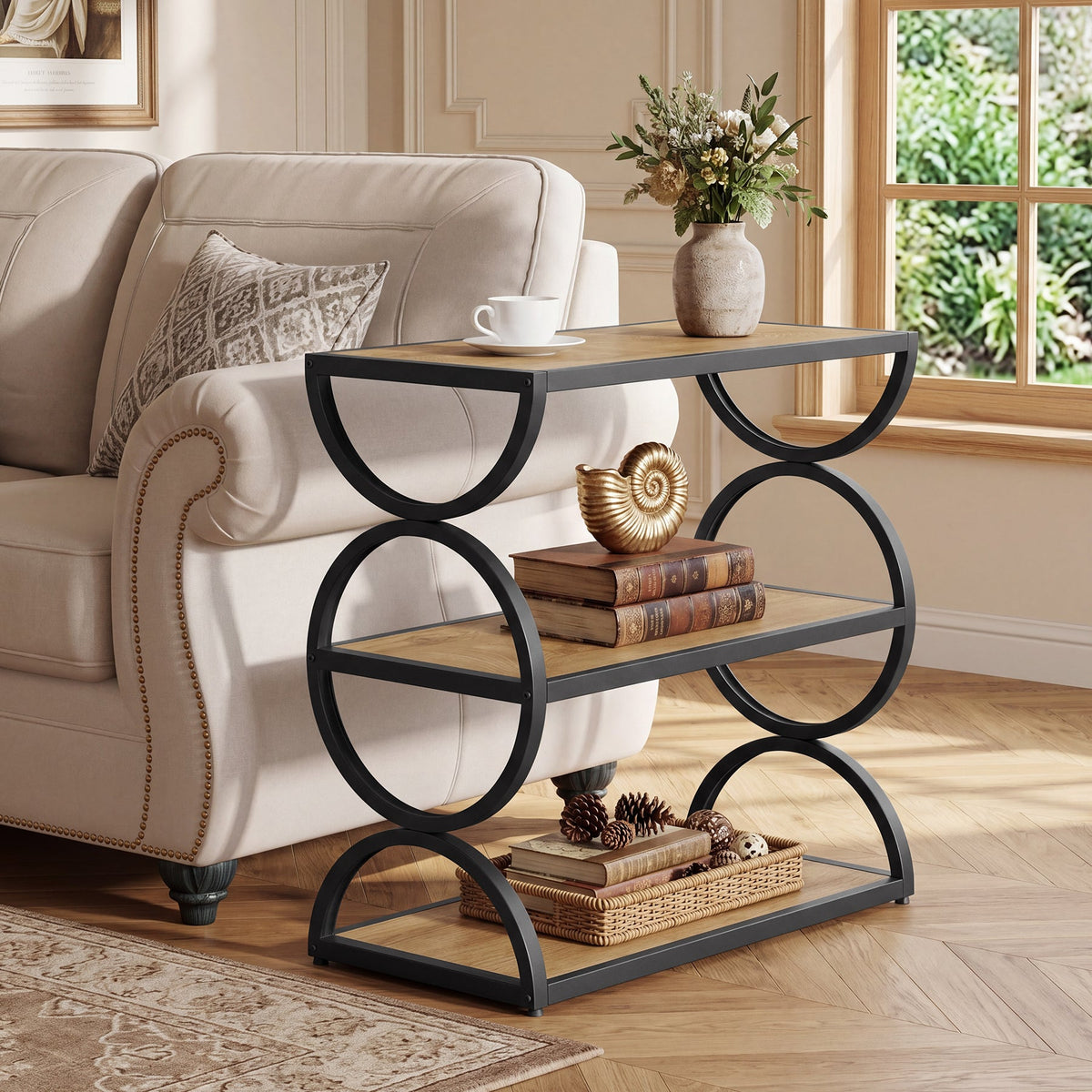 23.6” Industrial Nightstand, Bedside Table  With 3-Tier Open Shelves For Small Bedrooms