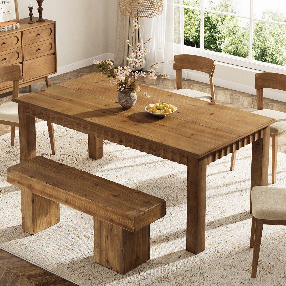 63" Solid Wood Dining Table, Rectangular Kitchen Dinner Table for 4-6