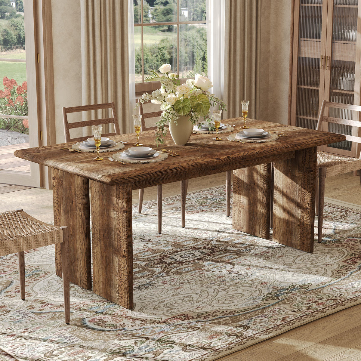 63" Solid Wood Dining Table, Rectangle Kitchen Table for 4-6 People