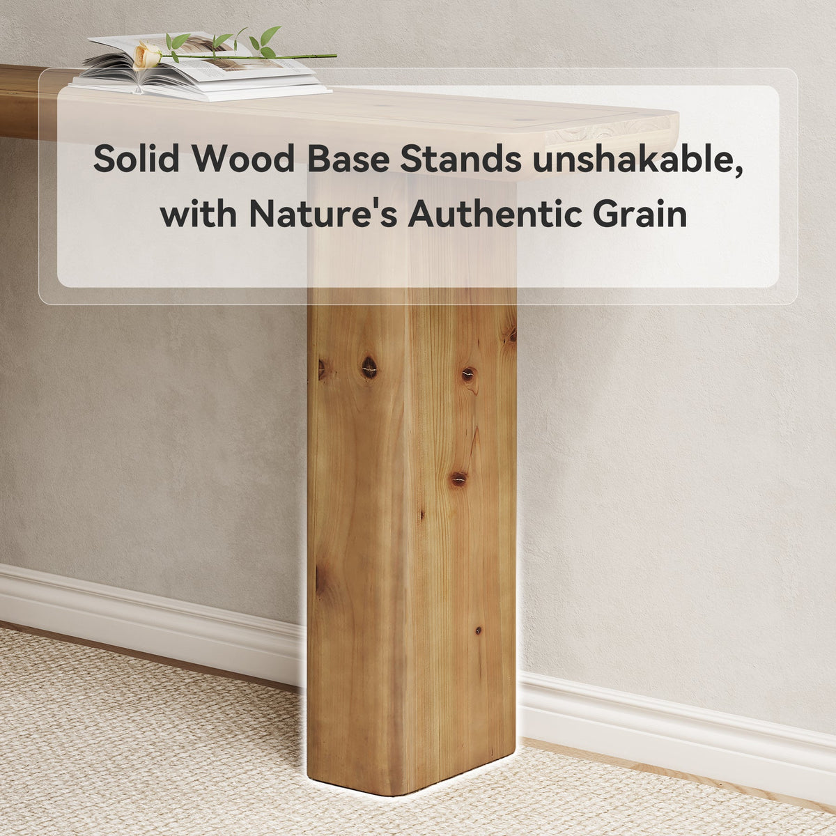 Solid Wood Console Table, 63" Sofa Table Behind Couch with Sturdy Base