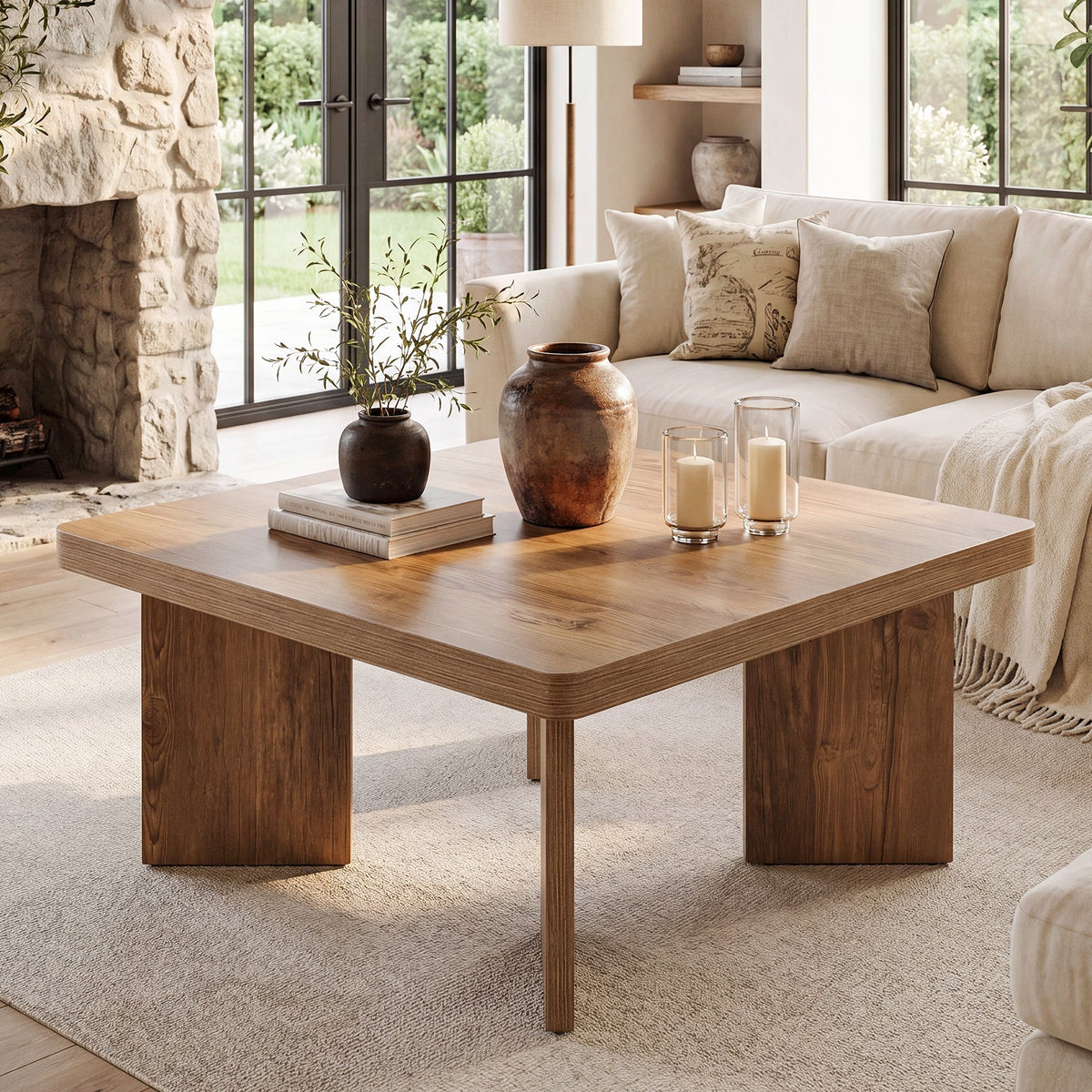 Tribesigns 31.5-Inch Farmhouse Coffee Table with Thickened Tabletop, Square Wood Center Table for Small Spaces
