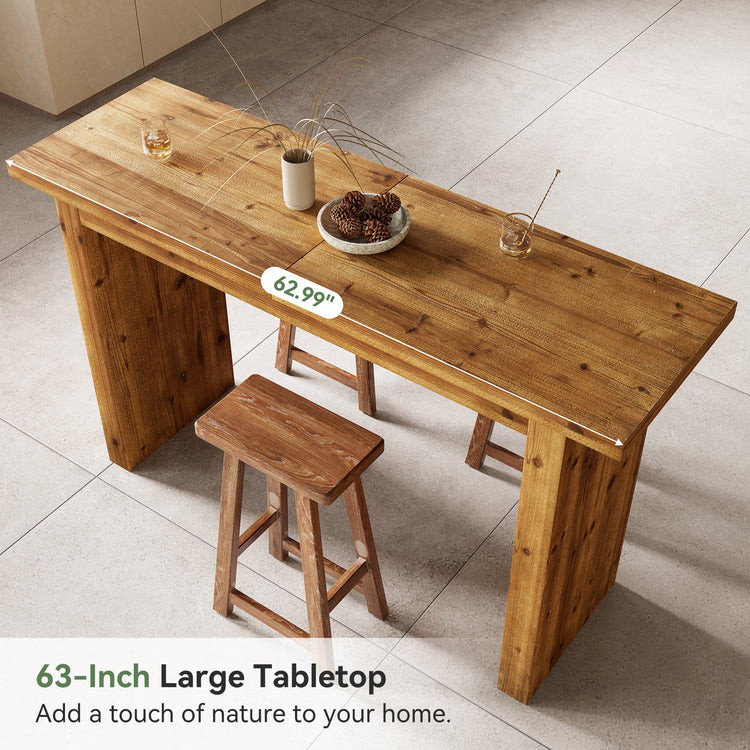Solid Wood Bar Table, 63" Counter Height Pub Table with Sturdy Base