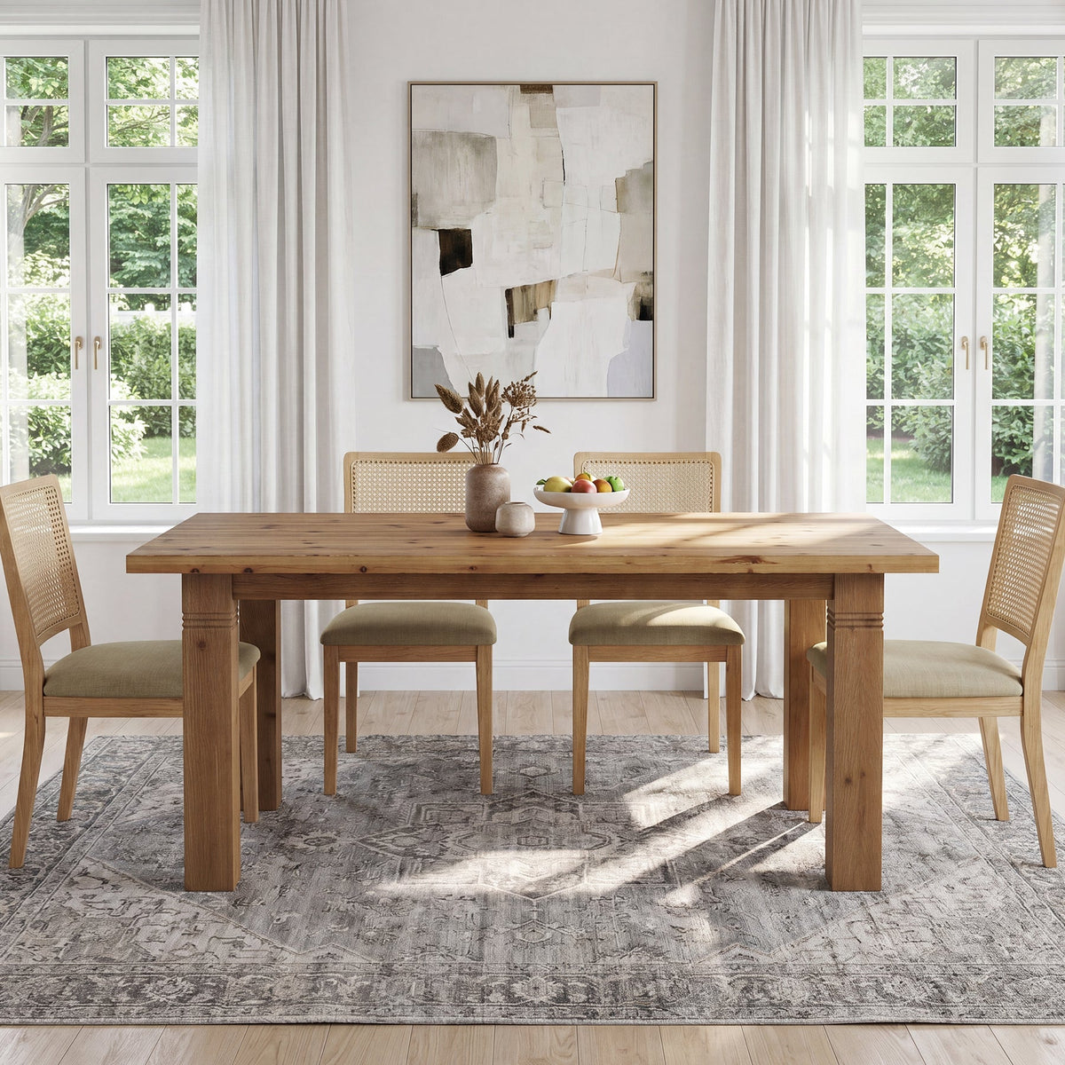 63" Solid Wood Dining Table for 4-6 People, Rectangular Kitchen Tables with Sturdy Legs