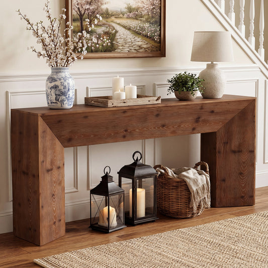 70.9" Solid Wood Console Table, Farmhouse Entryway Table with Hidden Back Storage for Hallway