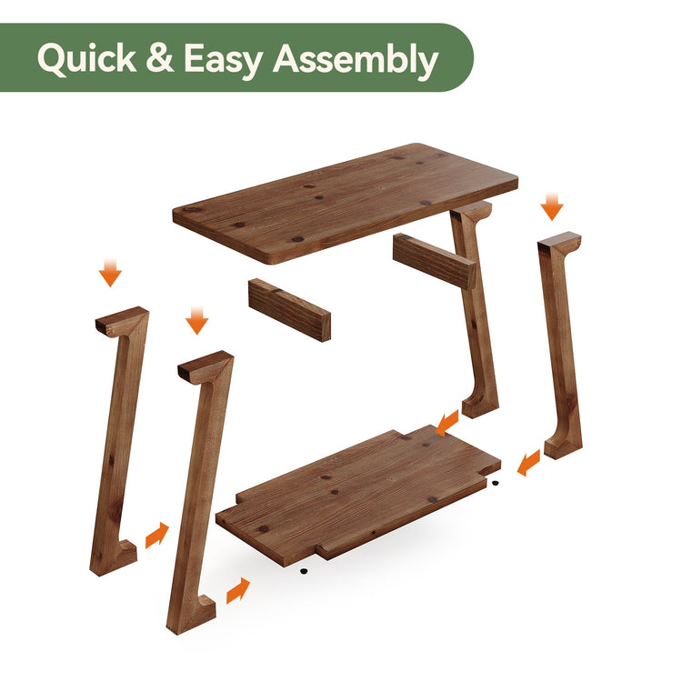 Solid Wood End Table, Narrow Side Table Nightstand with 2-Tier Storage