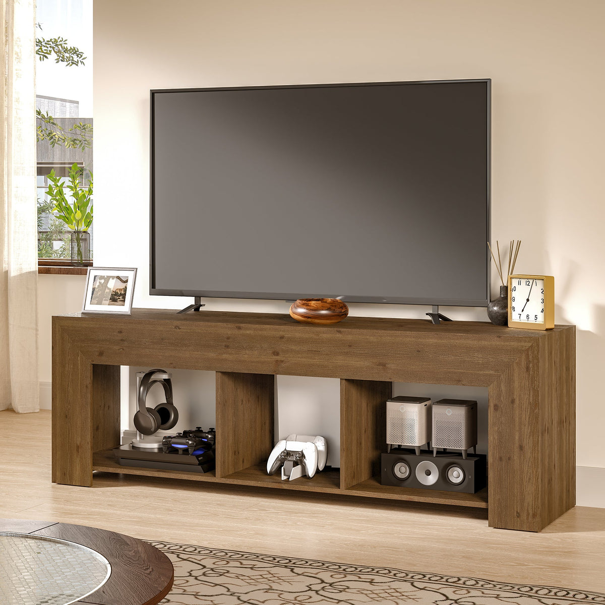Solid Wood TV Stand, 63" Entertainment Center with Storage for 65" TV