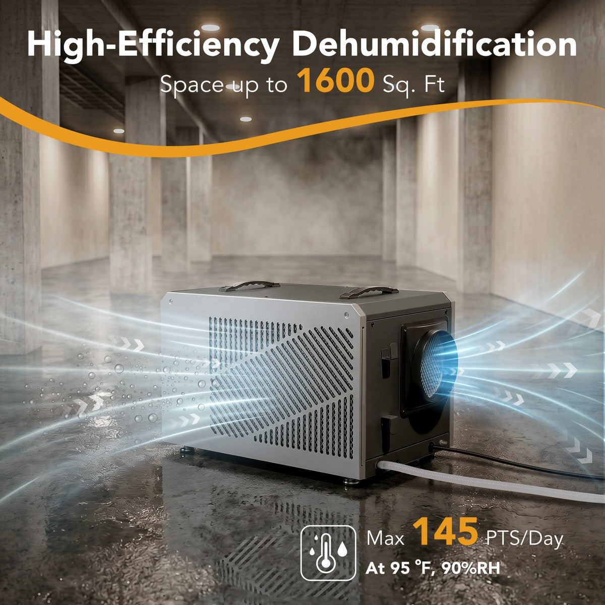145 Pints Commercial Dehumidifier with Pump & Drain Hose for 1600 Sq. Ft, Auto Defrost, Washable Filter