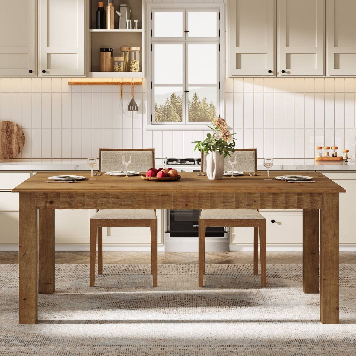 63" Solid Wood Dining Table, Rectangular Kitchen Dinner Table for 4-6
