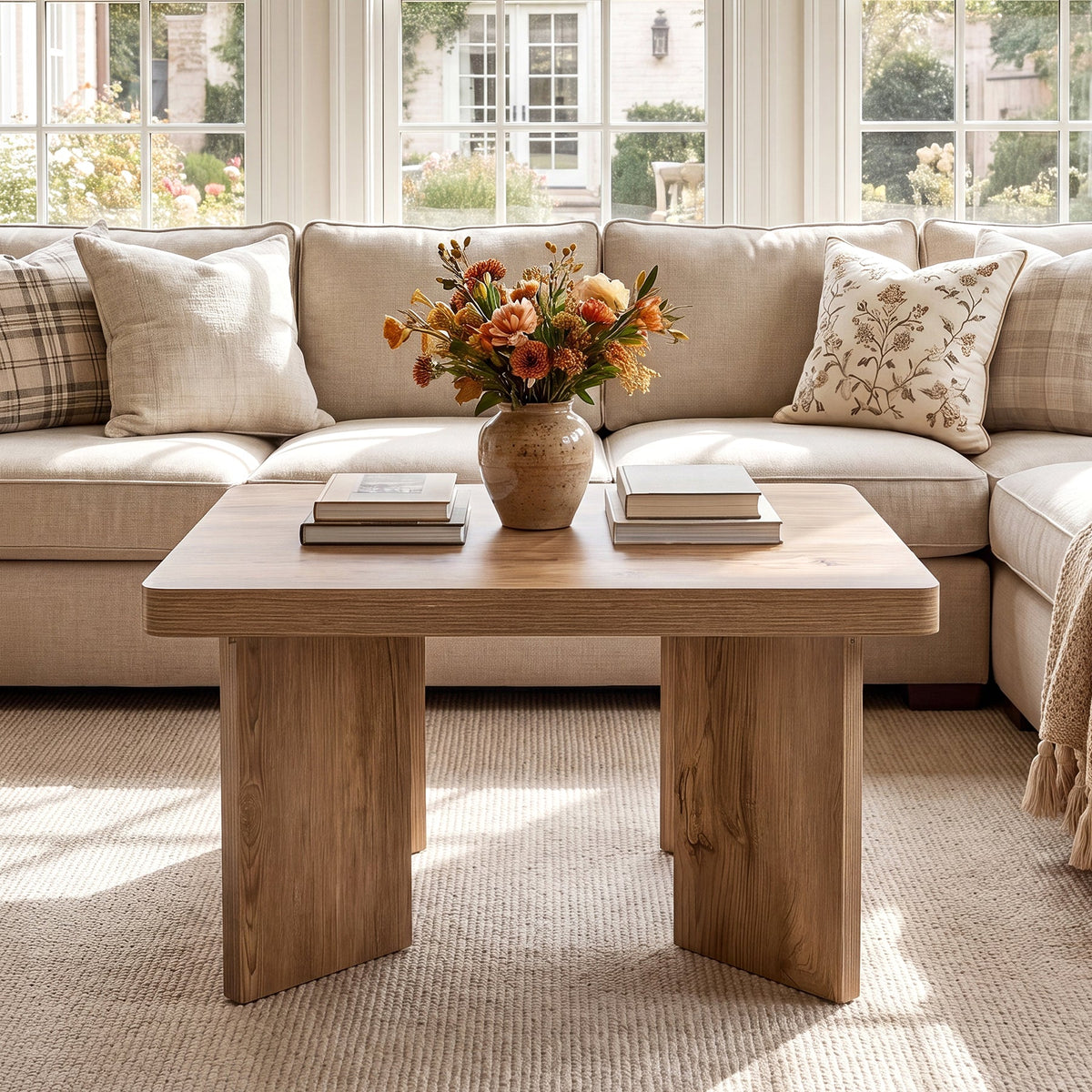 Tribesigns 31.5-Inch Farmhouse Coffee Table with Thickened Tabletop, Square Wood Center Table for Small Spaces