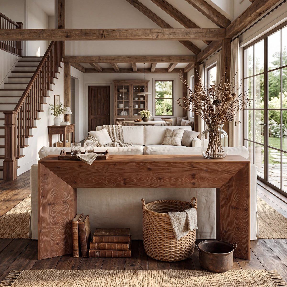 70.9" Solid Wood Console Table, Farmhouse Entryway Table with Hidden Back Storage for Hallway