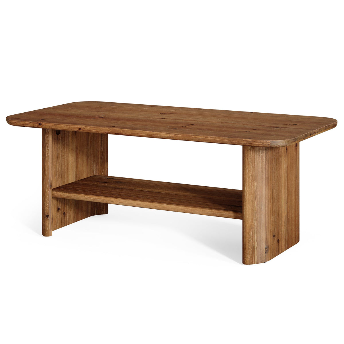 47" Solid Wood Coffee Table, Rectangle Center Table with 2-Tier Storage
