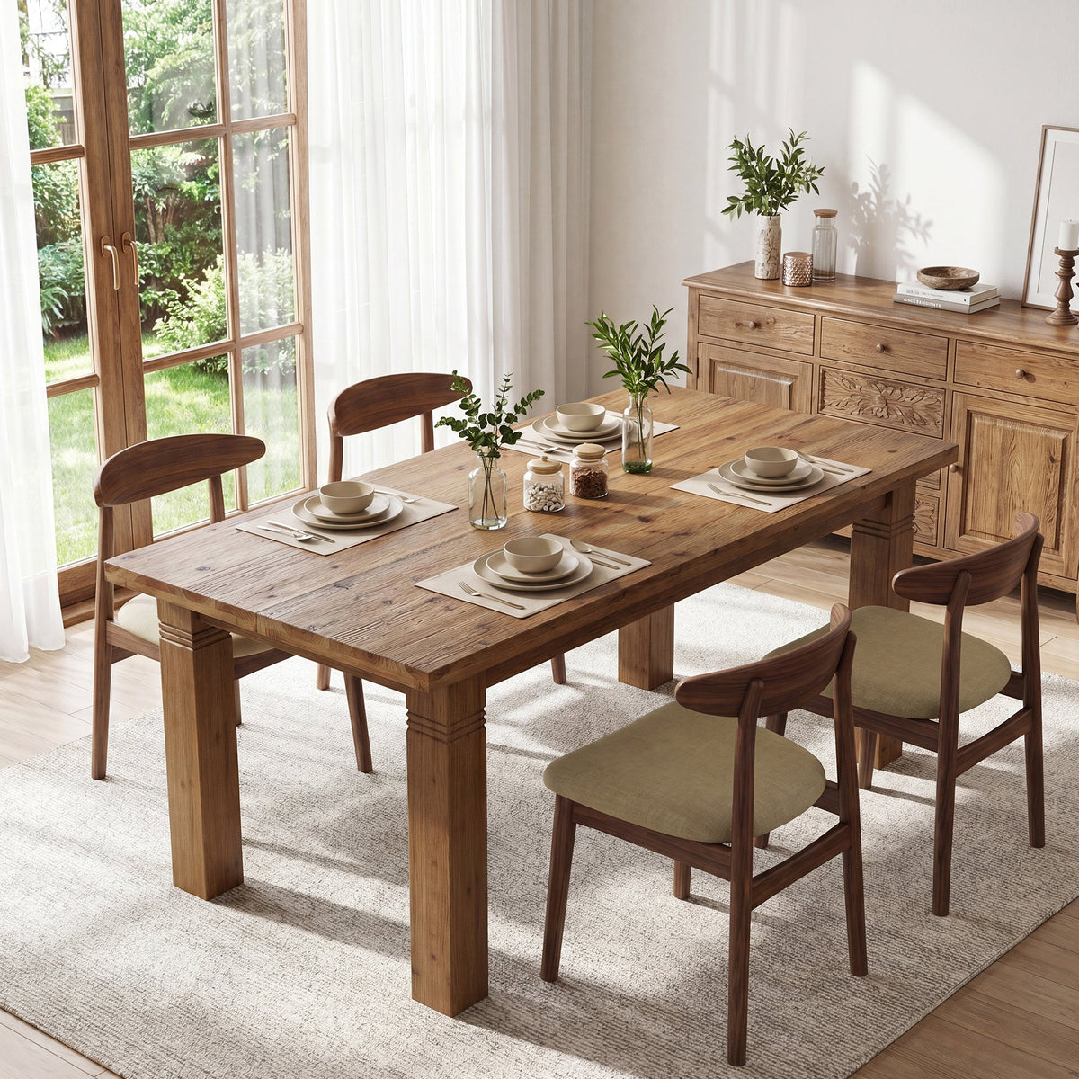 63" Solid Wood Dining Table for 4-6 People, Rectangular Kitchen Tables with Sturdy Legs