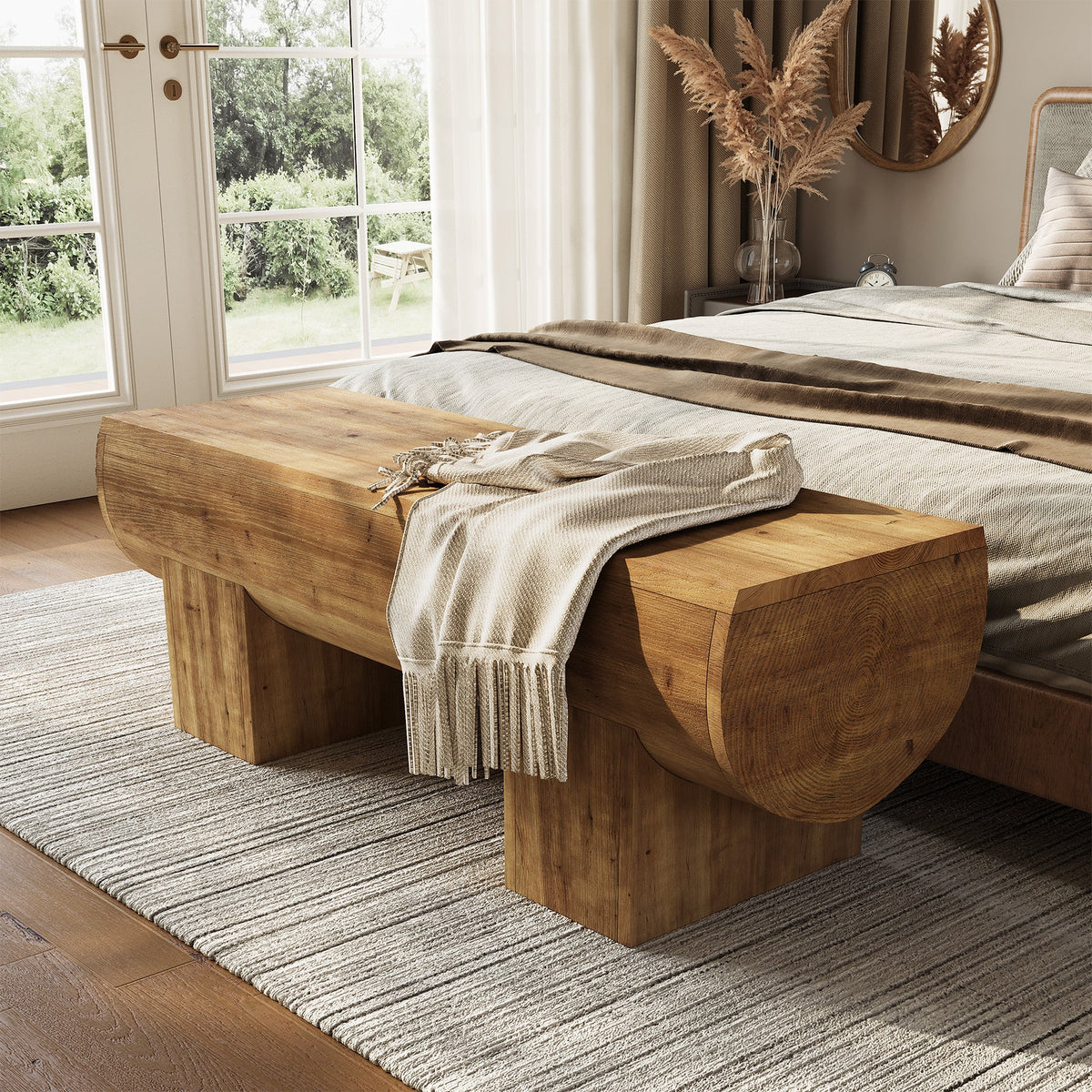 Solid Wood Entryway Bench, 47" Shoe Bench Farmhouse End of Bed Bench