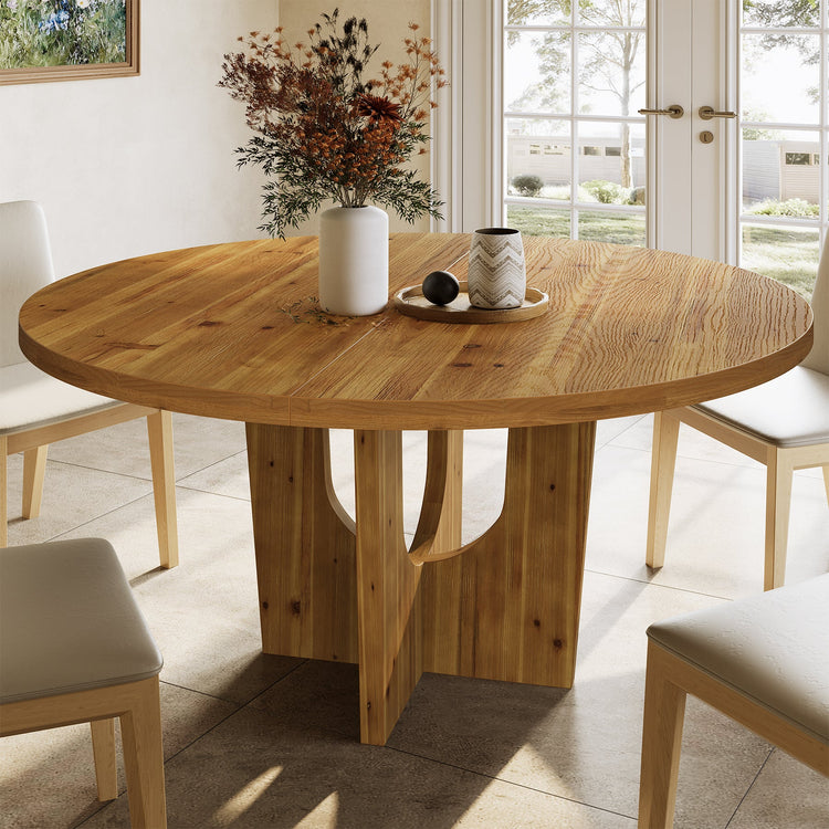 Solid Wood Round Dining Table, 47.2" Farmhouse Kitchen Table for 4-6 People